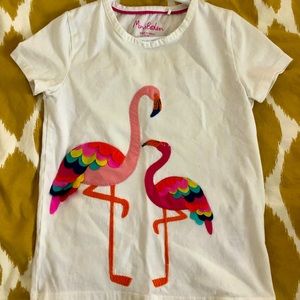 Mini Boden Kids size 6-7Y tee with colorful Flamingos